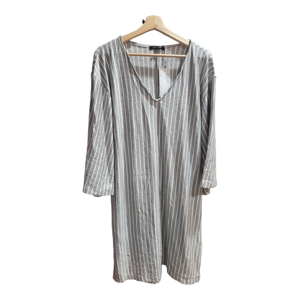 Yana‎ K Montecito Dress Heather Gray Stripe Fleece Boho Made In USA One Size NWT